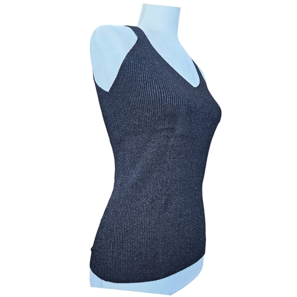 Vintage black halter top deep V front & back metallic thread body con size M - Picture 2 of 10